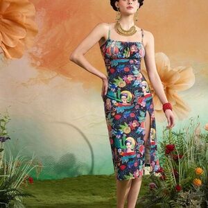 SHEIN Frida Kahol Colorful Graphic Print Midi Dress
